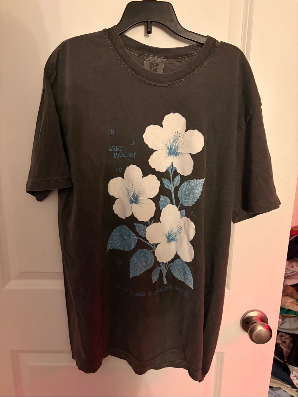Mens Arny Margret Black Graphic Floral Tee - White & Light Blue Flowers